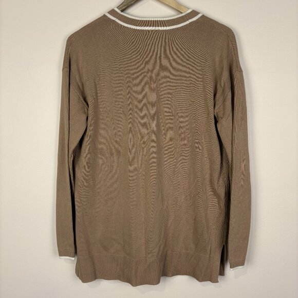 Talbots Tan White Preppy V-Neck Button Cardigan Old Money Cotton Blend - Picture 4 of 7